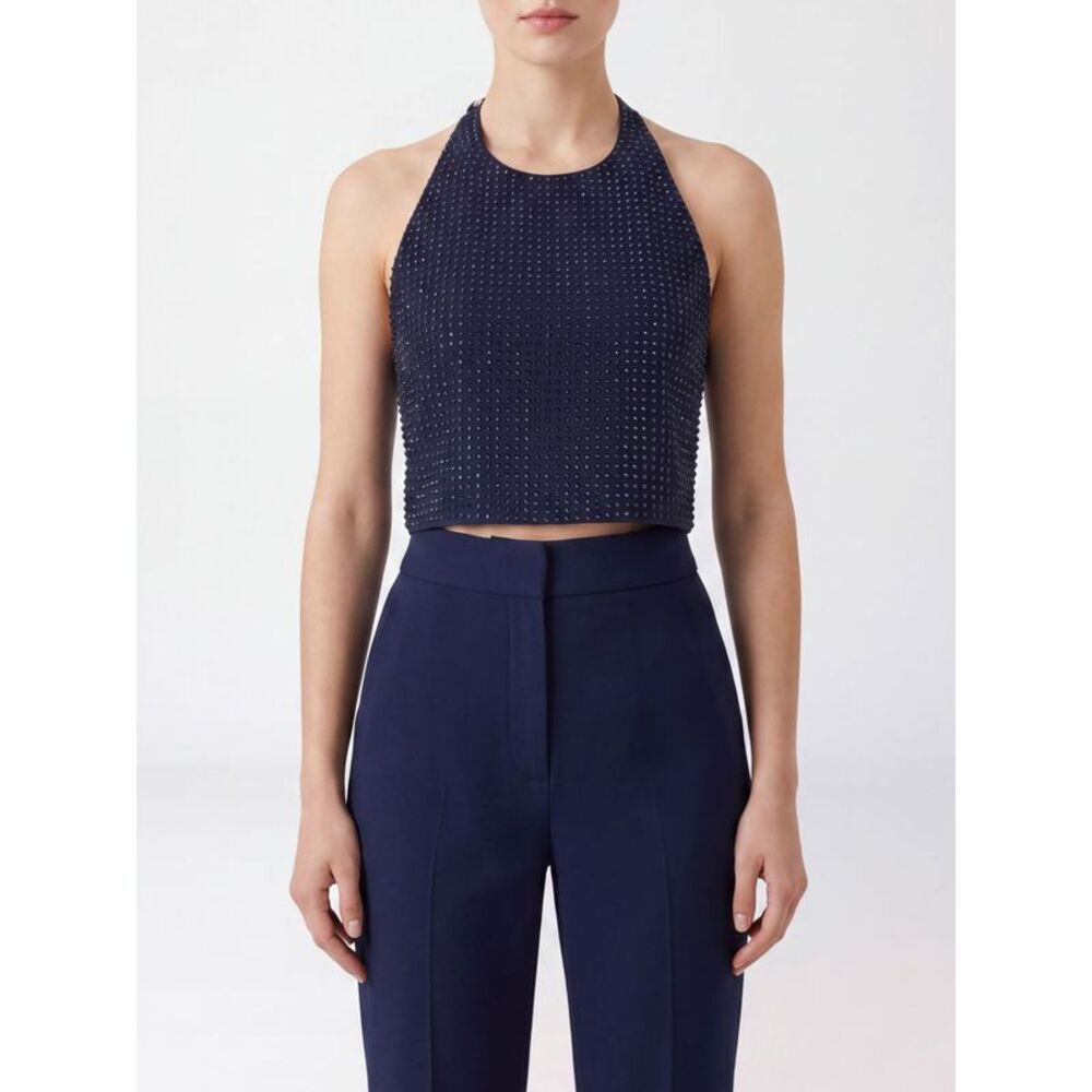Pinko Women Pinko Rhinestone-Embellished Criªpe Cropped Halter Top